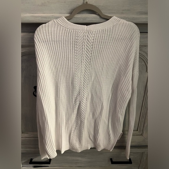 Vince Optic White‎ Ribbed Chunky Knit Oversized V-Neck Sweater Minimalist - Picture 8 of 8